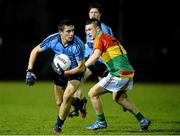 5 March 2014; Nial Scully, Dublin, in action against Graham Power, Carlow. Cadbury Leinster GAA Football Under 21 Championship Quarter-Final, Carlow v Dublin, Carlow Institute of Technology, Carlow. Picture credit: Matt Browne / SPORTSFILE