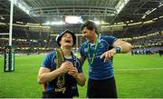 21 May 2011; Leinster's Brian O'Driscoll and Shane Horgan celebrate after the game. Heineken Cup Final, Leinster v Northampton Saints, Millennium Stadium, Cardiff, Wales. Picture credit: Brendan Moran / SPORTSFILE