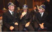 9 October 2003; Ireland players Denis Hickie, left, Shane Horgan, centre, and Brian O'Driscoll wearing their caps at a Welcome Reception held by the Gosford City Council where the players were presented with their 2003 Rugby World Cup caps. 2003 Rugby World Cup, Welcome Reception, Crowne Plaza Hotel, Terrigal, New South Wales, Australia. Picture credit; Brendan Moran / SPORTSFILE *EDI*