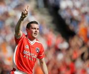 20 August 2005; Armagh's Oisin Mc Conville celebrates scoring his sides second goal. Bank of Ireland All-Ireland Senior Football Championship Quarter-Final, Armagh v Laois, Croke Park, Dublin. Picture credit;Oliver Mc Veigh/ SPORTSFILE
