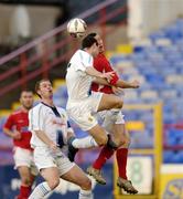 22 August 2005; Jason Byrne, Shelbourne, in action against Alan McNally and Tony McDonnell, left, UCD. eircom League Cup, Semi-Final, Shelbourne v UCD, Tolka Park, Dublin. Picture credit; Damien Eagers / SPORTSFILE