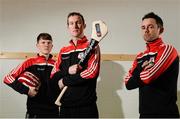 7 March 2014; #TheToughest – Mount Leinster Rangers' players, from left, Hugh Paddy O'Byrne, team captain David Phelan and James Hickey pictured in advance of their AIB GAA Club Championship All-Ireland Hurling Final against Portumna on March 17th in Croke Park. Tickets for the final are available from www.tickets.ie. For exclusive content and to see why the AIB Club Championships is the ‘toughest of them all’ follow us on Twitter @AIB_GAA and #theToughest. Mount Leinster Rangers GAA, Carlow.   Picture credit: Matt Browne / SPORTSFILE