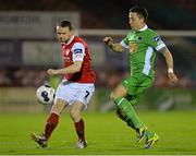 7 March 2014; Conan Byrne, St Patrick's Athletic, in action against Billy Dennehy, Cork City. Airtricity League Premier Division, Cork City v St Patrick's Athletic, Turners Cross, Cork. Picture credit: David Maher / SPORTSFILE