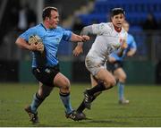 7 March 2014; Ed Byrne, University College Dublin Rugby Football Club, in action against Ed Barry, Dublin University Football Club. Annual Colours Match, Dublin University Football Club v University College Dublin Rugby Football Club, Donnybrook Stadium, Donnybrook, Co. Dublin. Piaras Ó Mídheach / SPORTSFILE