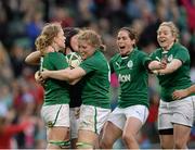 8 March 2014; Claire Molloy, Ireland, is congratulated by teammates after scoring her side's first try.  Women's Six Nations Rugby Championship, Ireland v Italy, Aviva Stadium, Lansdowne Road, Dublin. Photo by Sportsfile