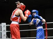 8 March 2014; Lynn McEnry, blue, exchanges punches with Lynn Harvey, red, during their 48Kg bout. National Senior Women's Boxing Championship Finals, National Stadium, Dublin. Picture credit: Matt Browne / SPORTSFILE