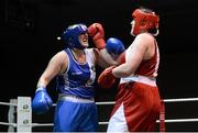 8 March 2014; Fiona Nelson, blue, exchanges punches with Diana Campbell, red, during their 81 Kg bout. National Senior Women's Boxing Championship Finals, National Stadium, Dublin. Picture credit: Matt Browne / SPORTSFILE