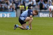 27 August 2005; A dejected Peadar Andrews, Dublin, at the end of the game. Bank of Ireland All-Ireland Senior Football Championship Quarter-Final Replay, Dublin v Tyrone, Croke Park, Dublin. Picture credit; David Maher / SPORTSFILE