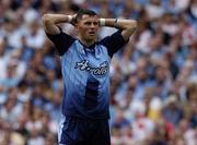 27 August 2005; A dejected Alan Brogan, Dublin, before his was substituted due to injury. Bank of Ireland All-Ireland Senior Football Championship Quarter-Final Replay, Dublin v Tyrone, Croke Park, Dublin. Picture credit; David Maher / SPORTSFILE