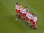 27 August 2005; The Tyrone team stand for the National Anthem. Bank of Ireland All-Ireland Senior Football Championship Quarter-Final Replay, Dublin v Tyrone, Croke Park, Dublin. Picture credit; Ray McManus / SPORTSFILE