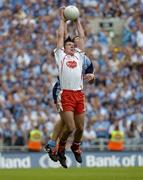27 August 2005; Philip Jordan, Tyrone, contests a high ball with Dublin's Colin Moran. Bank of Ireland All-Ireland Senior Football Championship Quarter-Final Replay, Dublin v Tyrone, Croke Park, Dublin. Picture credit; Damien Eagers / SPORTSFILE