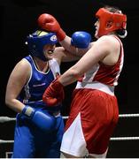 8 March 2014; Fiona Nelson, blue, exchanges punches with Diana Campbell, red, during their 81 Kg bout. National Senior Women's Boxing Championship Finals, National Stadium, Dublin. Picture credit: Matt Browne / SPORTSFILE