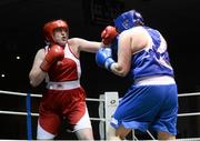 8 March 2014; Diana Campbell, red, exchanges punches with Fiona Nelson, blue, during their 81 Kg bout. National Senior Women's Boxing Championship Finals, National Stadium, Dublin. Picture credit: Matt Browne / SPORTSFILE
