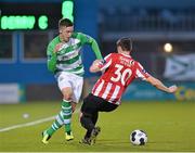 9 March 2014; Rob Cornwall, Shamrock Rovers, in action against Aaron Barry, Derry City. SSE Airtricity League Premier Division, Shamrock Rovers v Derry City, Tallaght Stadium, Tallaght, Co. Dublin. Picture credit: David Maher / SPORTSFILE