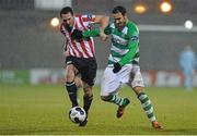 9 March 2014; Barry Molloy, Derry City, in action against Eamon Zayed, Shamrock Rovers. SSE Airtricity League Premier Division, Shamrock Rovers v Derry City, Tallaght Stadium, Tallaght, Co. Dublin. Picture credit: David Maher / SPORTSFILE