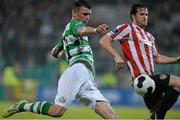 9 March 2014; Ciaran Kilduff, Shamrock Rovers, in action against Ryan McBride, Derry City. SSE Airtricity League Premier Division, Shamrock Rovers v Derry City, Tallaght Stadium, Tallaght, Co. Dublin. Picture credit: David Maher / SPORTSFILE