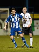 10 March 2014; Eoin Bradley, Coleraine, is marked by Chris Shields, Dundalk. Setanta Sports Cup Quarter-Final 2nd leg, Coleraine v Dundalk, Showgrounds, Coleraine, Co. Derry. Picture credit: Oliver McVeigh / SPORTSFILE