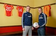 11 March 2014; Kevin Filan, left, and Tom King, Castlebar Mitchels, during a press conference ahead of their AIB GAA Football All-Ireland Senior Championship Final against St Vincent's on Monday the 17th of March. An Sportlainn Complex, Castlebar, Co. Mayo. Picture credit: Barry Cregg / SPORTSFILE