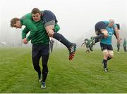 13 March 2014; Ireland's Brian O'Driscoll and Andrew Trimble with Paul O'Connell and Mike McCarthy during squad training ahead of their side's RBS Six Nations Rugby Championship 2014 match against France on Saturday. Ireland Rugby Squad Training, Carton House, Maynooth, Co. Kildare. Picture credit: Matt Browne / SPORTSFILE