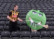 13 March 2014; Pictured today in Kilkenny were global celebrity and M&M’s spokes-candy, Ms Green, and Kilkenny hurling All-Star Jackie Tyrrell. Ms Green paid a visit to Kilkenny on her official Tour of Ireland to trace her green roots, and get one step closer to finding her long lost cousins, 12 times removed. During her visit to Kilkenny, Ms Green visited many of the city’s iconic locations including The Town Hall, The Butter Slip and Kilkenny Castle before finally stopping off at the famous Nowlan Park, home to the Kilkenny Cats. Nowlan Park, Kilkenny. Picture credit: Pat Murphy / SPORTSFILE