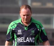 14 March 2014; Andrew Poynter, Ireland is dismissed during their defeat to Bangladsesh. ICC World Twenty20 warm-up game, Ireland v Bangaldesh, Khan Shaheb Osman Ali Stadium, Fatullah, Bangladesh. Picture credit: Barry Chambers / SPORTSFILE