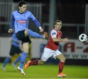 14 March 2014; Tomas Boyle, UCD, in action against Christy Fagan, St Patrick's Athletic. Airtricity League Premier Division, St Patrick's Athletic v UCD, Richmond Park, Dublin. Picture credit: David Maher / SPORTSFILE