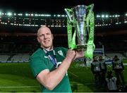 15 March 2014; Ireland's captain Paul O'Connell with the RBS Six Nations Trophy. RBS Six Nations Rugby Championship 2014, France v Ireland, Stade De France, Saint Denis, Paris, France. Picture credit: Matt Browne / SPORTSFILE