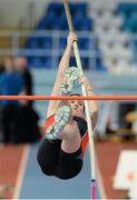 16 March 2014; Ruth Larragy, Le Cheile A.C., Co. Kildare, competing in the Senior Women's High Jump at the  Woodie’s DIY Indoor Track and Field League Final. Athlone Institute of Technology International Arena, Athlone, Co. Westmeath. Photo by Sportsfile