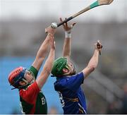 16 March 2014; Stephen Hoban, Mayo, in action against John Henderson, Wicklow. Allianz Hurling League, Division 2B, Round 4, Mayo v Wicklow, Elverys MacHale Park, Castlebar, Co. Mayo. Picture credit: David Maher / SPORTSFILE