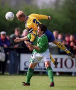 27 April 1999; Olof Persson of Sweden in action against Neale Fenn of Republic of Ireland during the U21 International friendly match between Republic of Ireland and Sweden at Birr Town FC in Birr, Offaly. Photo By Brendan Moran/Sportsfile