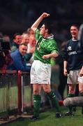 28 April 1999; Mark Kennedy of Republic of Ireland celebrates after scoring his sides scond goal during the International friendly match between Republic of Ireland and Sweden at Lansdowne Road in Dublin. Photo by David Maher/Sportsfile