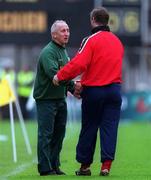 25 April 1999; Meath manager Sean Boylan, left,  shakes hands with Cork manager Larry Tompkins during the Church & General National Football League Division 1 Semi-Final match between Cork and Meath at Croke Park in Dublin. Photo by Ray McManus/Sportsfile
