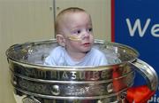 26 September 2005; Patient Craig Delaney, aged 12 months from Kildare town, sits in the Sam Maguire cup at Our Lady's Hospital for Sick Children, Crumlin, Dublin. Picture credit; Damien Eagers/ SPORTSFILE