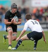 17 March 2014; Ross Todd, Sullivan Upper School, Holywood, is tackled by Rory Cairns, Methodist College, Belfast. Danske Bank Schools’ Rugby Cup Final, Methodist College, Belfast v Sullivan Upper School, Holywood, Ravenhill Park, Belfast, Co. Antrim. Picture credit: John Dickson / SPORTSFILE