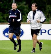 6 October 2005; Northern Ireland assistant manager Gerry Armstrong with Stuart Elliott during squad training. Newforge Training Ground, Belfast. Picture credit: Oliver McVeigh / SPORTSFILE