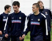 6 October 2005; Northern Ireland's Keith Gillespie, left, and David Healy, in conversation during Northern Ireland squad training. Newforge Training Ground, Belfast. Picture credit: Oliver McVeigh / SPORTSFILE