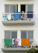 6 October 2005; A hotel balcony with an Irish tricolour displaying manager Brian Kerr ahead of the 2006 FIFA World Cup Qualifier against Cyprus. Limassol, Cyprus. Picture credit: Brendan Moran / SPORTSFILE