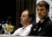 7 October 2005; Republic of Ireland manager Brian Kerr, speaking at press conference with his captain Kenny Cunningham, ahead of the 2006 FIFA World Cup Qualifier against Cyprus. St. Raphael Hotel, Limassol, Cyprus. Picture credit: David Maher / SPORTSFILE