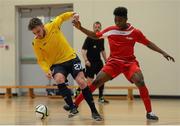 19 March 2014; Stephen Chambers, National College of Ireland, in action against Jay Dee Alawiye, IT Sligo. Colleges & Universities Futsal Cup Quarter Final. The Mardyke Arena, Cork. Picture credit: Diarmuid Greene / SPORTSFILE