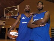 4 October 2005; Roma St. Vincent's Darnell Jackson, left, and Mike Pero, at the launch of the Nivea For Men Superleague. National Basketball Arena, Tallaght, Dublin. Picture credit; Pat Murphy / SPORTSFILE