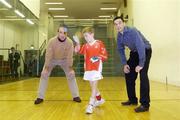 7 October 2005; World Handball Champions Kilkenny's DJ Carey and Cavan's Paul Brady with Donal Timoney, St Brigid’s GAA Club, Dublin, at the announcement of a new Mini-Handball promotion which will see a pack of free handball equipment, games ideas and in-school coaching available for primary schools and juvenile sections in GAA Clubs throughout the country. Croke Park, Dublin. Picture credit: Damien Eagers / SPORTSFILE