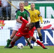 8 October 2005; Colin Murdock, Northern Ireland, in action against Robert Ernshaw, Wales. FIFA 2006 World Cup Qualifier, Northern Ireland v Wales, Windsor Park, Belfast. Picture credit: Oliver McVeigh / SPORTSFILE