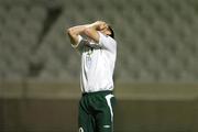 8 October 2005; Robbie Keane, Republic of Ireland, reacts to a missed goal chance against Cyprus. FIFA 2006 World Cup Qualifier, Group 4, Cyprus v Republic of Ireland, GSP Stadium, Nicosia, Cyprus. Picture credit: Brendan Moran / SPORTSFILE