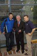 11 October 2005; Dessie Farrell, Chief Executive of the GPA, Prof. Conal Hooper, centre, author of the report, and Tyrone footballer Sean Cavanagh, left, at the presentation by the UCD Centre for Sports Studies, in conjunction with the Gaelic Players Association, of a detailed study analysing the welfare and opinions of senior inter-county GAA players. Jury's Croke Park Hotel, Dublin. Picture credit: Damien Eagers / SPORTSFILE