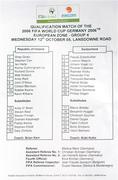 12 October 2005; The match team sheet. FIFA 2006 World Cup Qualifier, Group 4, Republic of Ireland v Switzerland, Lansdowne Road, Dublin. Picture credit: Brendan Moran / SPORTSFILE