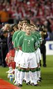 12 October 2005; The Republic of Ireland's Stephen Carr stands for the National Anthem. FIFA 2006 World Cup Qualifier, Group 4, Republic of Ireland v Switzerland, Lansdowne Road, Dublin. Picture credit: Brian Lawless / SPORTSFILE