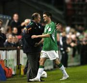 12 October 2005; Republic of Ireland manager Brian Kerr shakes hands with Robbie Keane after he substituted him. FIFA 2006 World Cup Qualifier, Group 4, Republic of Ireland v Switzerland, Lansdowne Road, Dublin. Picture credit: David Maher / SPORTSFILE