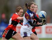 21 March 2014; Julia White, University of Limerick, in action against Aine Hayes, University College Cork. O'Connor Cup, Semi-Final, University of Limerick v University College Cork. Queen's University, Belfast, Co. Antrim. Picture credit: Oliver McVeigh / SPORTSFILE