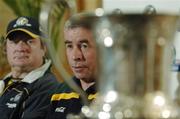 20 October 2005; The Cormac McAnallen Cup sits on the table during the final Press Conference as Kevin Sheedy listens to Pete McGrath speaking advance of the Fosters International Rules game between Australia and Ireland, Sheraton Perth Hotel, Adelaide Terrace, Perth, Western Australia. Picture credit; Ray McManus / SPORTSFILE