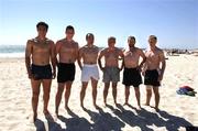 20 October 2005; Sean Og O hAilpin, Sean Cavanagh, Brian Dooher, Pete McGrath, Sean Kelly and Ross Munnelly before a swim, in the Indian Ocean, at Cottesloe Beach advance of the Fosters International Rules game between Australia and Ireland. Cottesloe, Perth, Western Australia. Picture credit; Ray McManus / SPORTSFILE